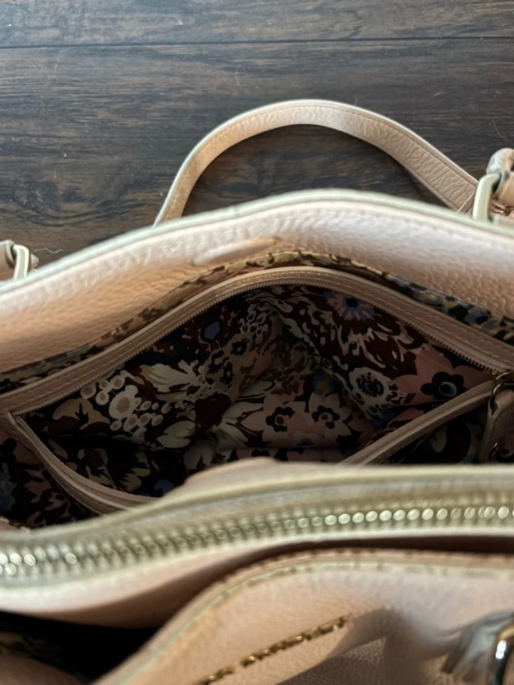 Vera Bradley Pale Pink Leather Floral Appliqué Satchel Handbag Purse - Picture 9 of 11